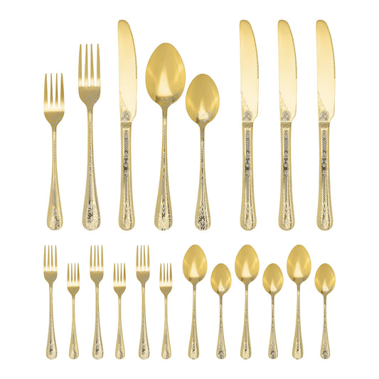 Unique Bargains 20 Piece Floral Stainless Steel Flatware Set for 4 Modern Cutlery Black