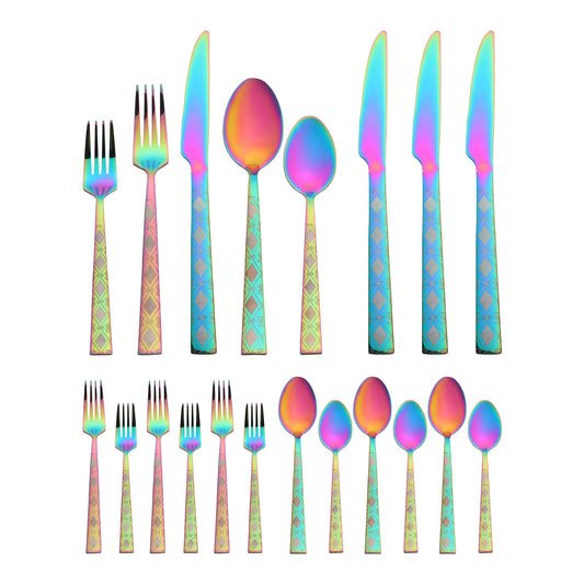 Unique Bargains 20 Piece Stainless Steel Flatware Set for 4 Vintage Cutlery Black