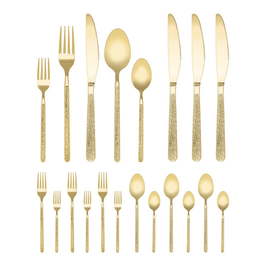 Unique Bargains 20 Piece Stainless Steel Flatware Set with Texture and Mirror Colorful
