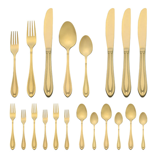 Unique Bargains 20 Pieces Stainless Steel Flatware Silverware Set Gold