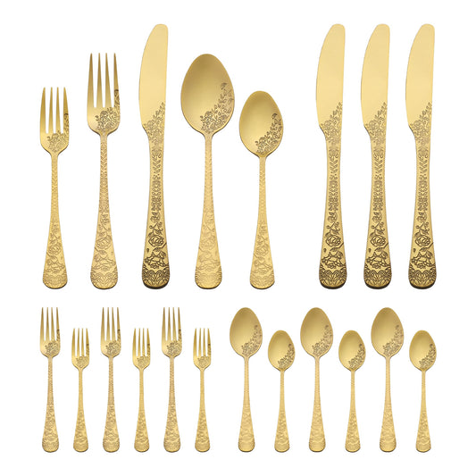 Unique Bargains 20 Pieces Stainless Steel Silverware Set for 4 Modern Cutlery Gold