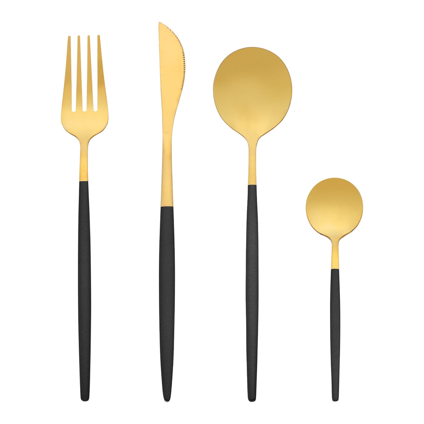 Unique Bargains 24 Pieces Stainless Steel Silverware Flatware Set Black/Gold