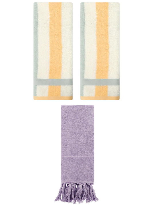 Unique Bargains 3 Pack Absorbent Comfy Hand Towel Purple/Blue Orange 14"x30"/13"x29"
