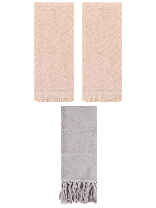 Unique Bargains 3 Pack Absorbent Hand Towels with tassel Grey/Brown 14"x30"/13"x29"