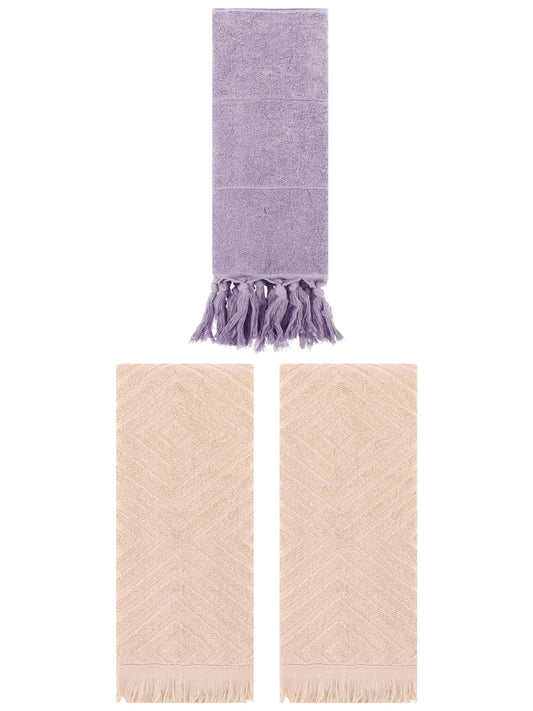 Unique Bargains 3 Pack Absorbent Hand Towels with tassel Purple/Brown 14"x30"/13"x29"