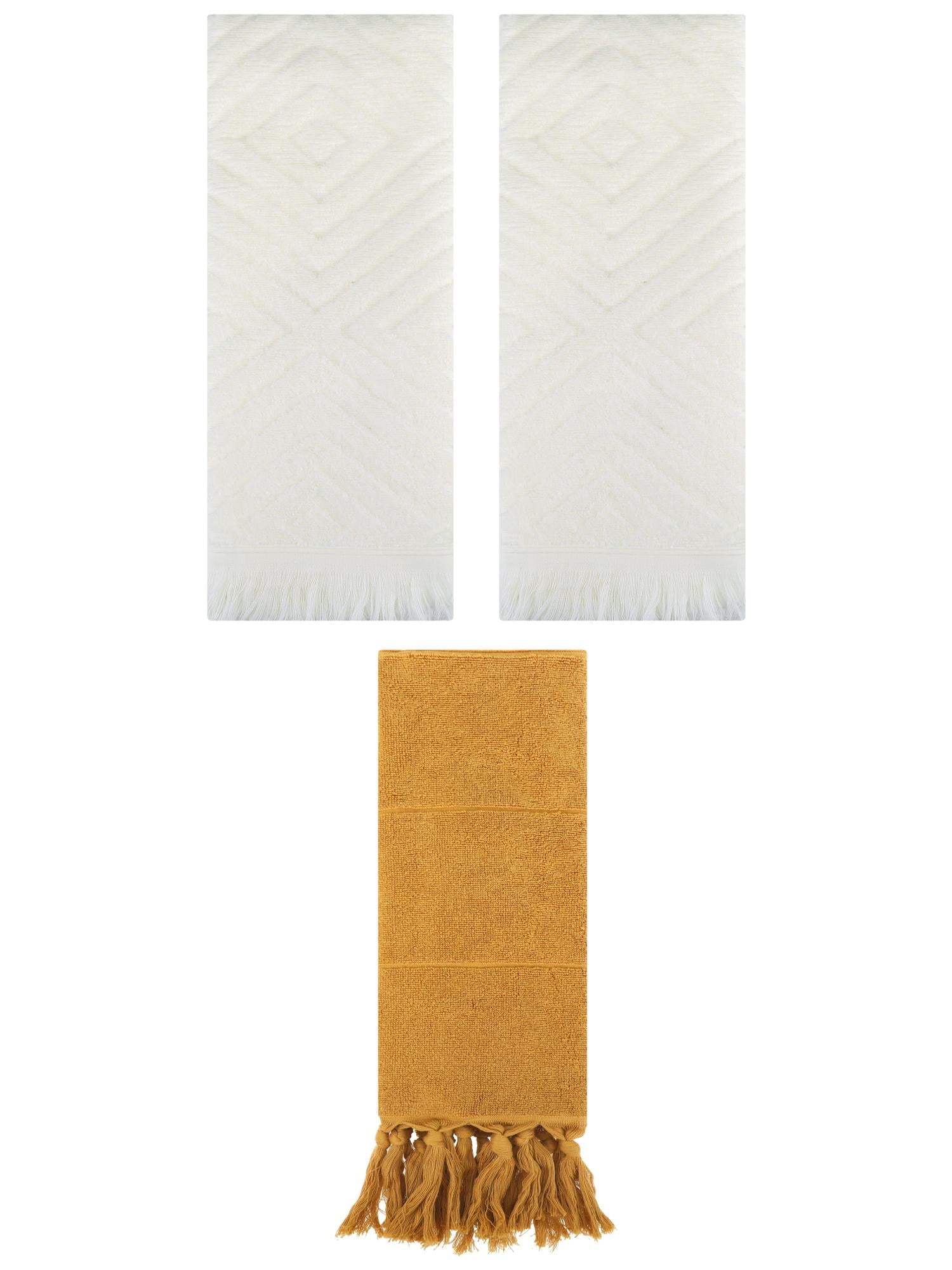 Unique Bargains 3 Pack Absorbent Hand Towels with tassel Yellow/Beige 14"x30"/13"x29"