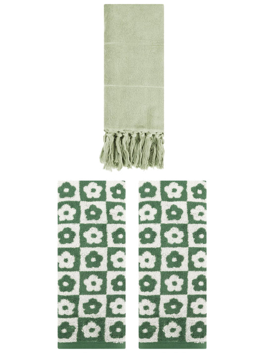 Unique Bargains 3 Pack Cotton Bathroom Hand Towel 14"x30" Green