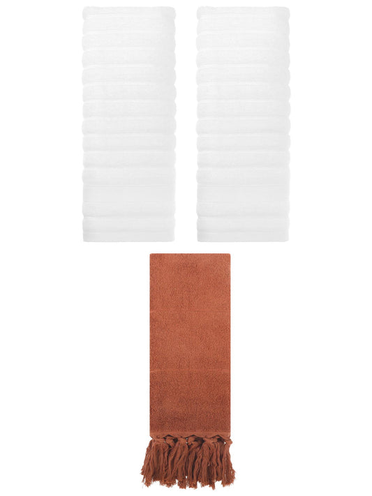 Unique Bargains 3 Pack Cotton Bathroom Hand Towels 14" x 30" Brown/White