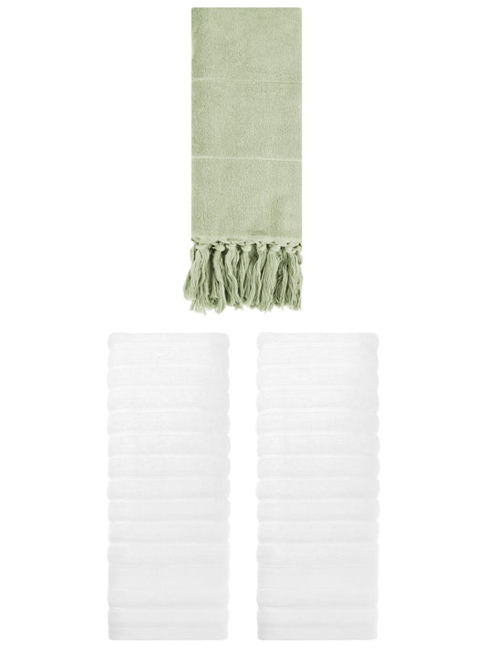 Unique Bargains 3 Pack Cotton Bathroom Hand Towels 14" x 30" Green/White