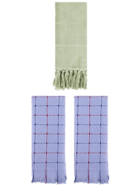 Unique Bargains 3 Pack Cotton Soft Turkish Bath Towel Green/Blue 14"x30"/13"x29"