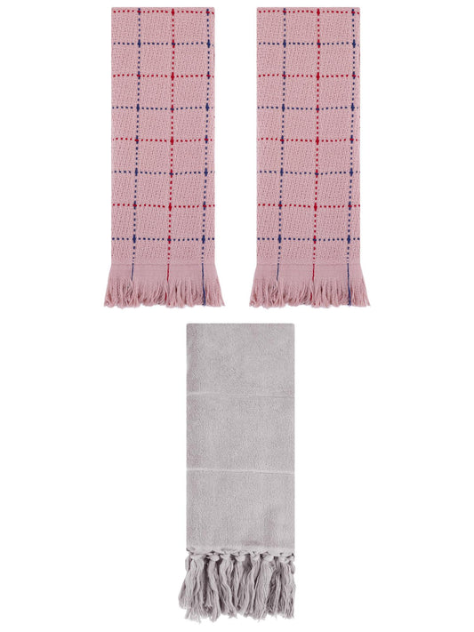 Unique Bargains 3 Pack Cotton Soft Turkish Bath Towel Grey/Pink 14"x30"/13"x29"