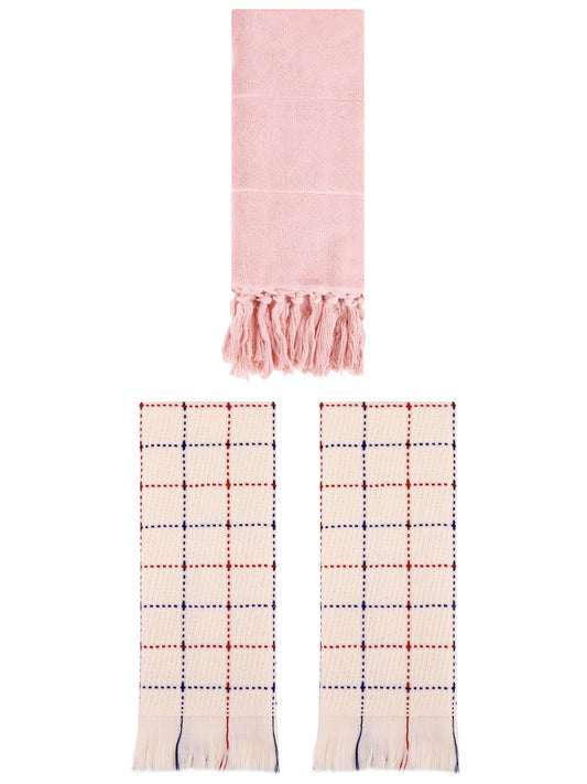 Unique Bargains 3 Pack Cotton Soft Turkish Bath Towel Pink/Beige 14"x30"/13"x29"
