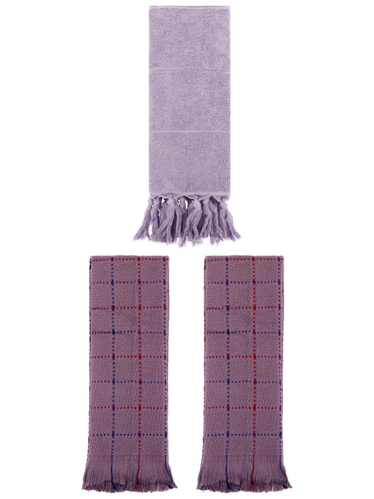 Unique Bargains 3 Pack Cotton Soft Turkish Bath Towel Purple/Brown 14"x30"/13"x29"