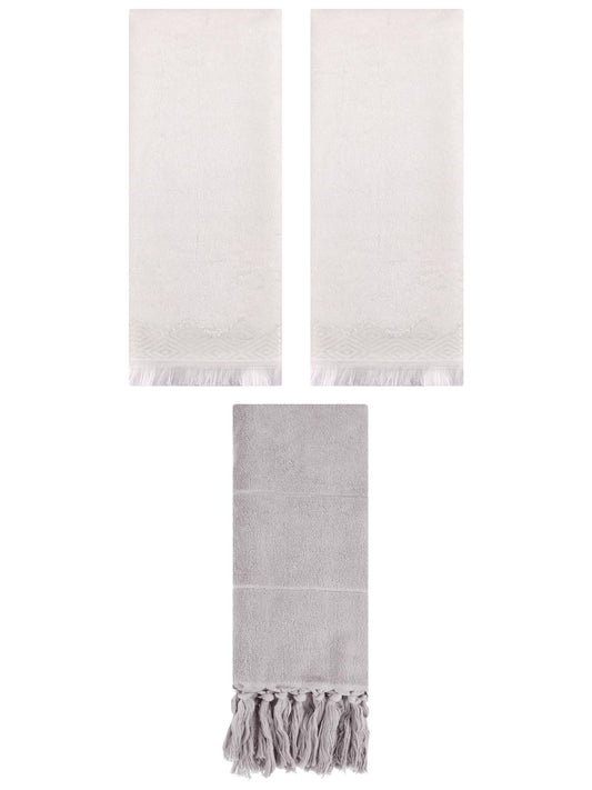Unique Bargains 3 Pack Cotton Turkish Hand Towels Grey/Beige 14"x30"/13"x29"