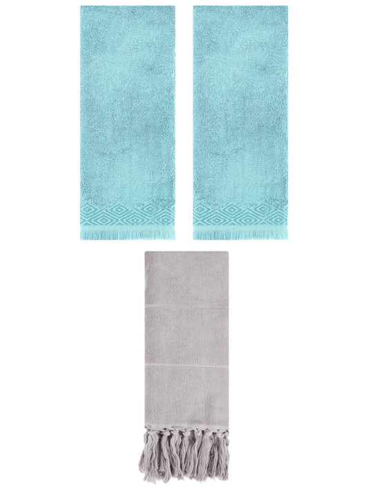 Unique Bargains 3 Pack Cotton Turkish Hand Towels Grey/Blue 14"x30"/13"x29"