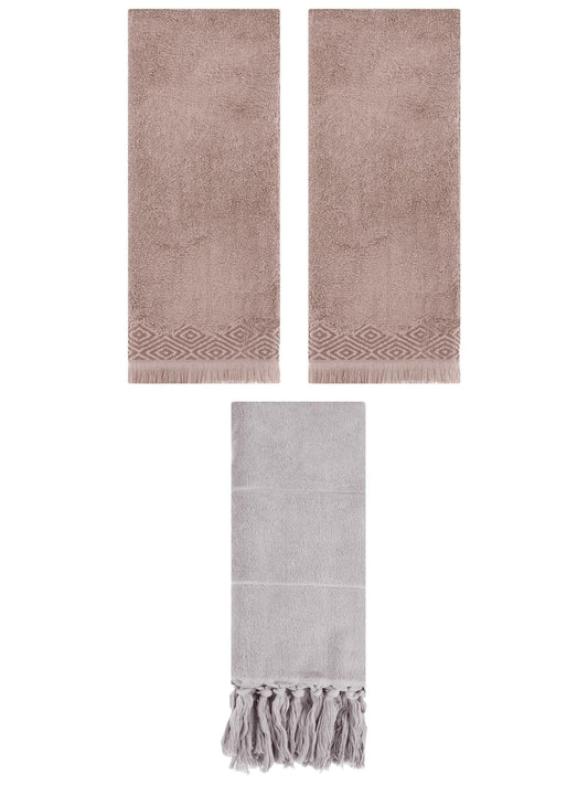 Unique Bargains 3 Pack Cotton Turkish Hand Towels Grey/Brown 14"x30"/13"x29"