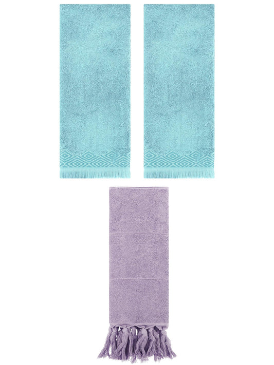 Unique Bargains 3 Pack Cotton Turkish Hand Towels Purple/Blue 14"x30"/13"x29"