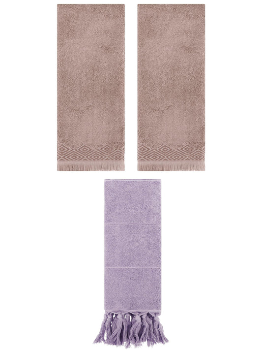 Unique Bargains 3 Pack Cotton Turkish Hand Towels Purple/Brown 14"x30"/13"x29"