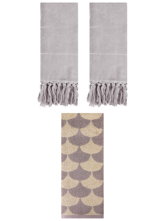 Unique Bargains 3 Pack Geometric Solid Hand Towel Set Grey/Brown 14"x30"/13"x29"
