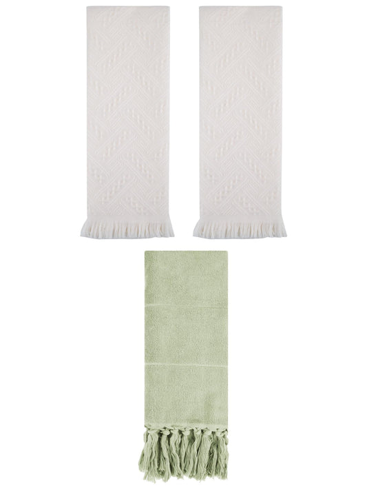 Unique Bargains 3 Pack Soft Boho Turkish Hand Towels Green/Beige 14"x30"/13"x29"