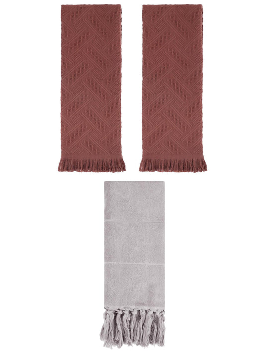 Unique Bargains 3 Pack Soft Boho Turkish Hand Towels Grey/Brown 14"x30"/13"x29"