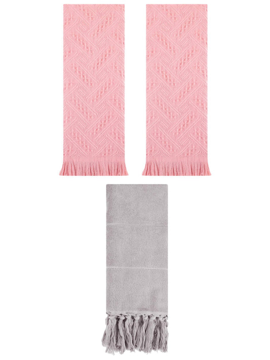 Unique Bargains 3 Pack Soft Boho Turkish Hand Towels Grey/Pink 14"x30"/13"x29"