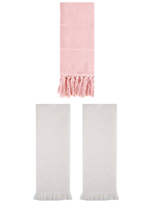 Unique Bargains 3 Pack Soft Boho Turkish Hand Towels Pink/Beige 14"x30"/13"x29"