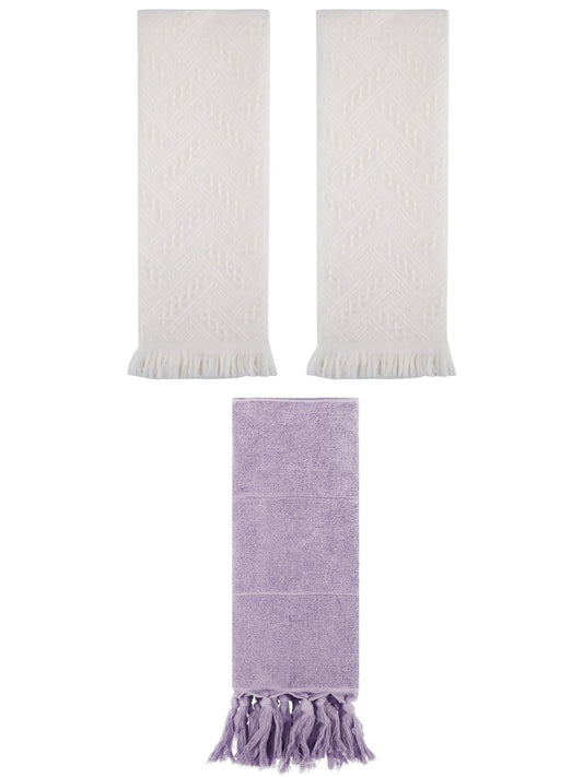 Unique Bargains 3 Pack Soft Boho Turkish Hand Towels Purple/Beige 14"x30"/13"x29"