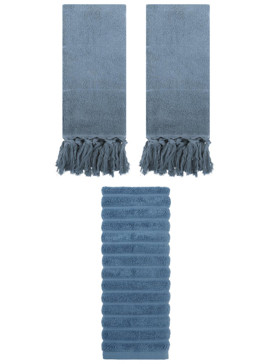 Unique Bargains 3 Pack Solid Absorbent Soft Cotton Hand Towels 14" x 30" Blue