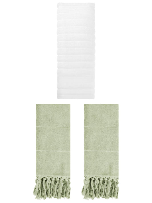 Unique Bargains 3 Pack Solid Absorbent Soft Cotton Hand Towels 14" x 30" Green/White
