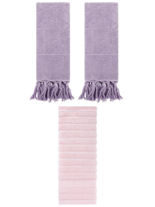 Unique Bargains 3 Pack Solid Absorbent Soft Cotton Hand Towels 14" x 30" Purple/Pink