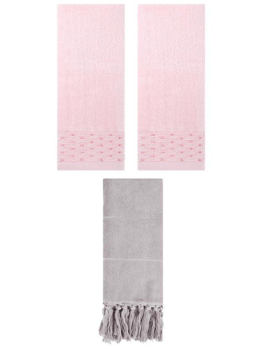 Unique Bargains 3 Pack Solid Cotton Bathroom Hand Towel 14" x 30" Grey/Pink