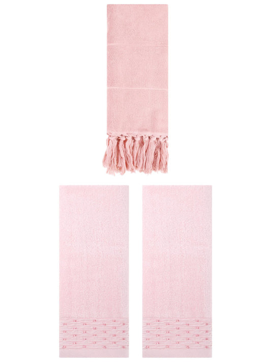 Unique Bargains 3 Pack Solid Cotton Bathroom Hand Towel 14" x 30" Pink