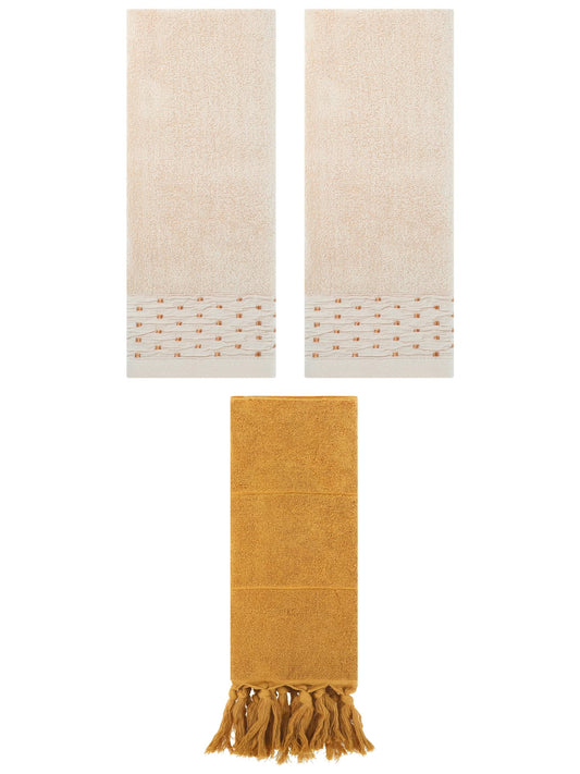 Unique Bargains 3 Pack Solid Cotton Bathroom Hand Towel 14" x 30" Pink/Light Brown