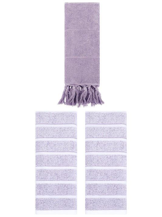 Unique Bargains 3 Pack Striped Solid Hand Towel Purple/Light Purple 14"x30"/13"x29"