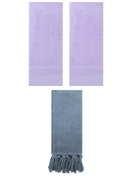 Unique Bargains 3 Pack Striped Tassels Bathroom Hand Towel 14" x 30" Blue/Purple