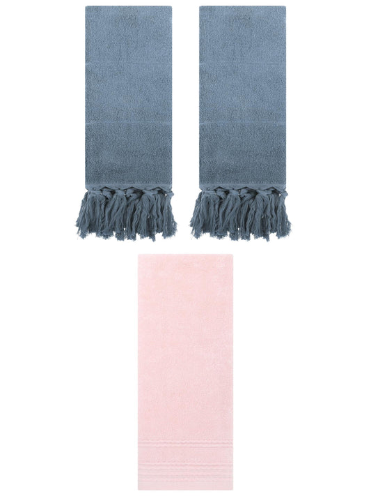 Unique Bargains 3 Pack Striped Tassels Hand Towels for Bathroom 14" x 30" Blue/Pink