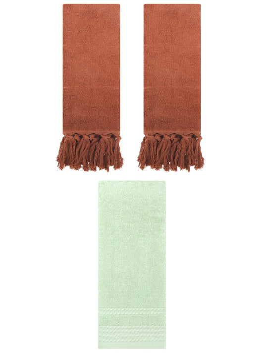 Unique Bargains 3 Pack Striped Tassels Hand Towels for Bathroom 14" x 30" Yellow/Pink