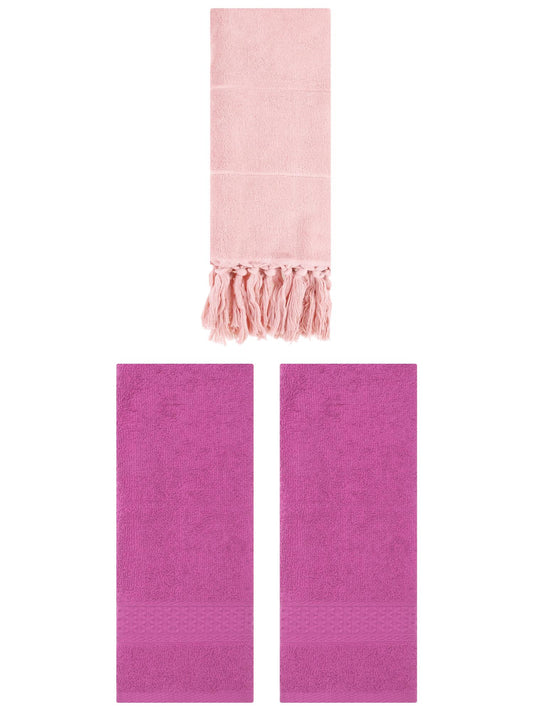 Unique Bargains 3 Packs Textured Tassels Hand Towel Pink/Dark Pink 14" x 30"/13" x 30"