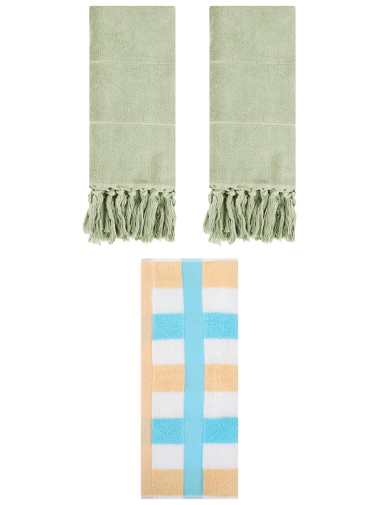 Unique Bargains 3 Pcs Bathroom Hand Towel Set Green/Blue Yellow 14"x30"/13"x29"