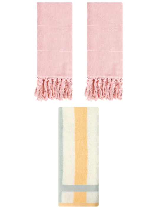 Unique Bargains 3 Pcs Bathroom Hand Towel Set Pink/Blue Orange 14"x30"/13"x29"