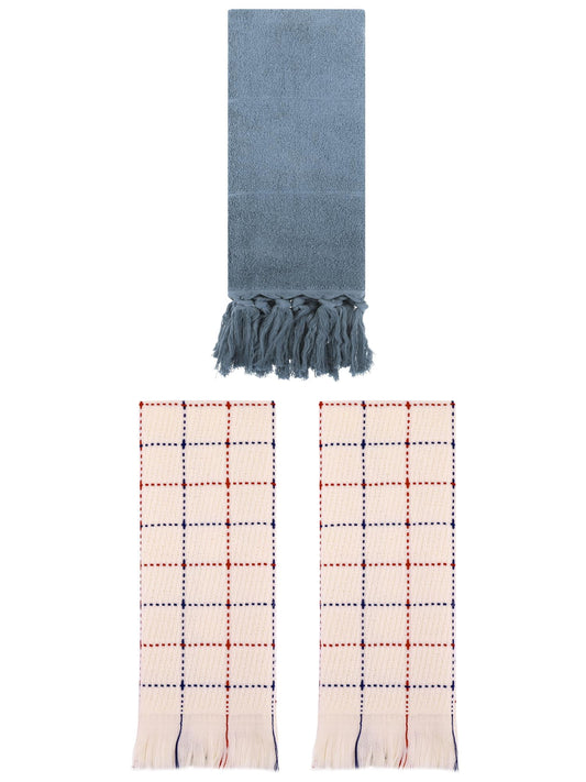 Unique Bargains 3 Pack Cotton Absorbent Soft Decorative Turkish Bath Towel for Bathroom Blue/Beige 14" x 30"/13" x 29"