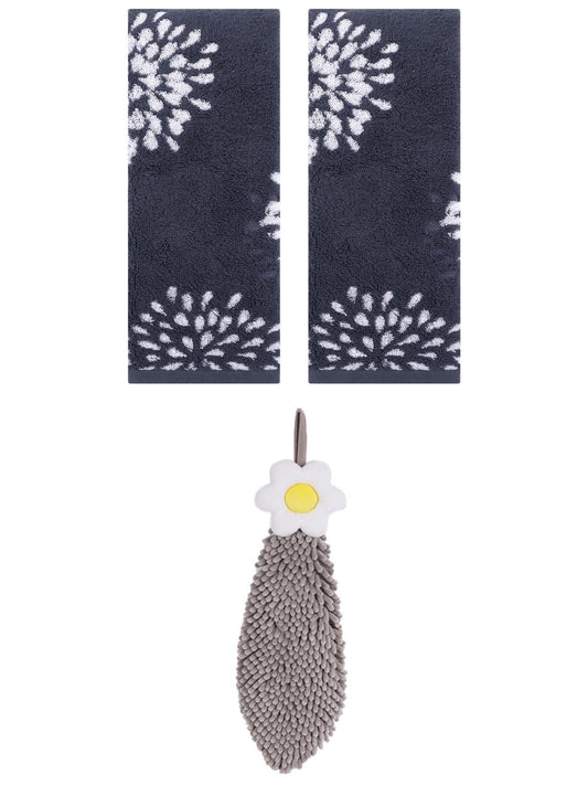 Unique Bargains 3 Pcs Hand Towelroom Blue/Grey 14" x 30"/6" x 15"