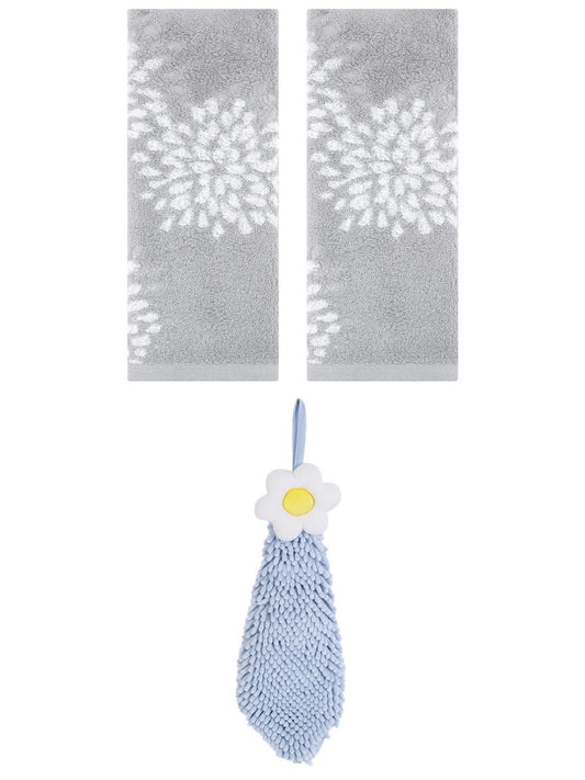 Unique Bargains 3 Pcs Hand Towelroom Grey/Blue-1 14" x 30"/6" x 15"