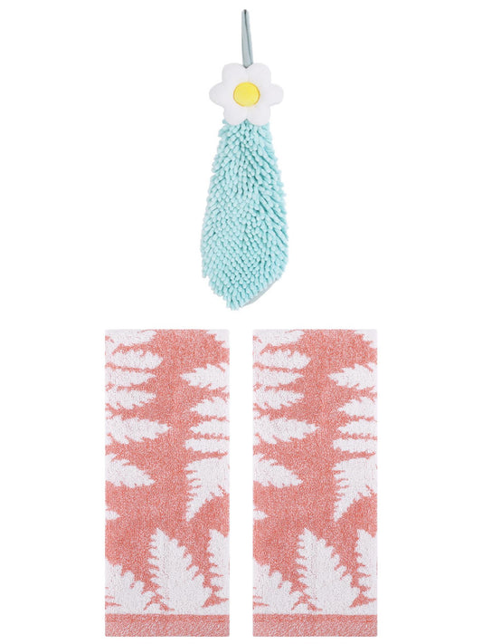 Unique Bargains 3 Pcs Soft Absorbent Hand Towels Pink/Green 13" x 29"/6" x 15"