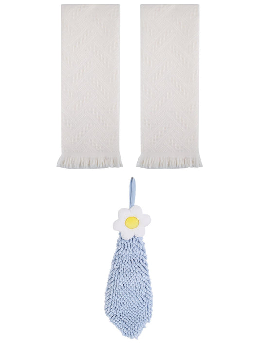 Unique Bargains 3 Pcs Soft Absorbent Towels Beige/Blue-1 13" x 29"/6" x 15"