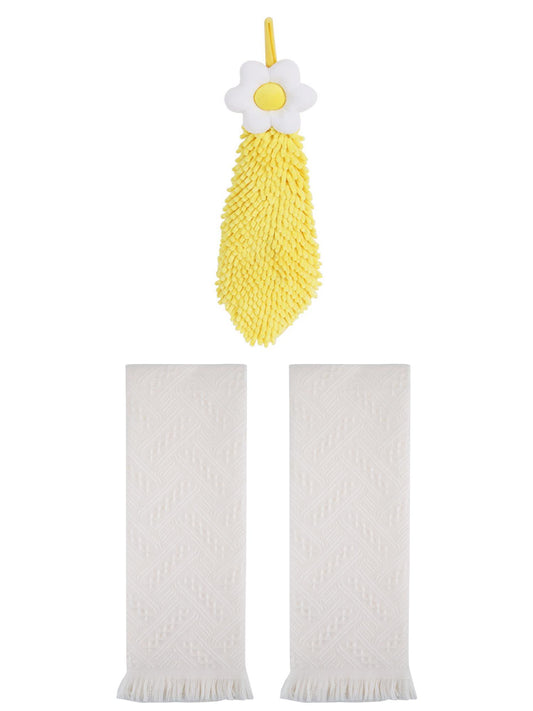 Unique Bargains 3 Pcs Soft Absorbent Towels Beige/Yellow 13" x 29"/6" x 15"