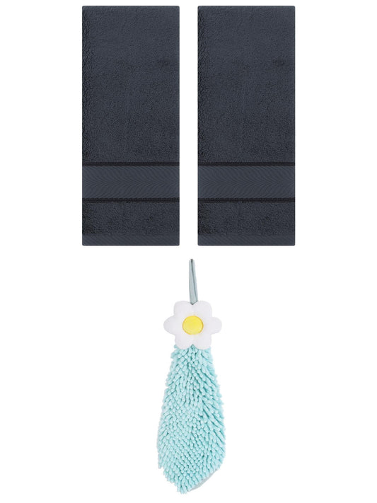 Unique Bargains 3 Pcs Soft Hand Towel Set Dark Grey/Green 14" x 30"/6" x 15"