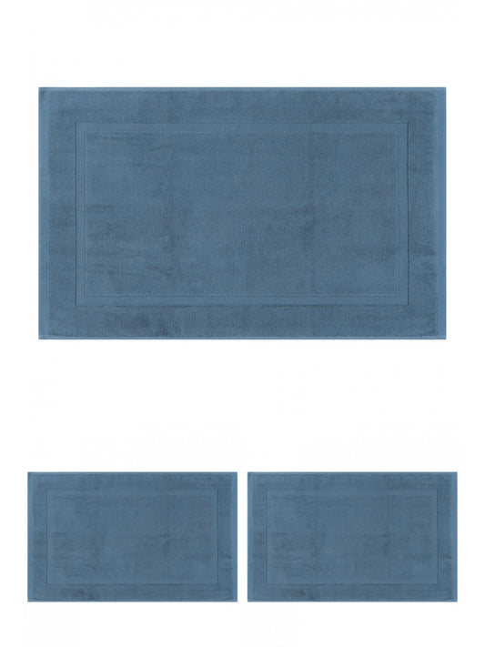 Unique Bargains 3 Pcs Towel Cotton Banded Mat Reversible Step Out Rug Dark Blue 16" x 24"