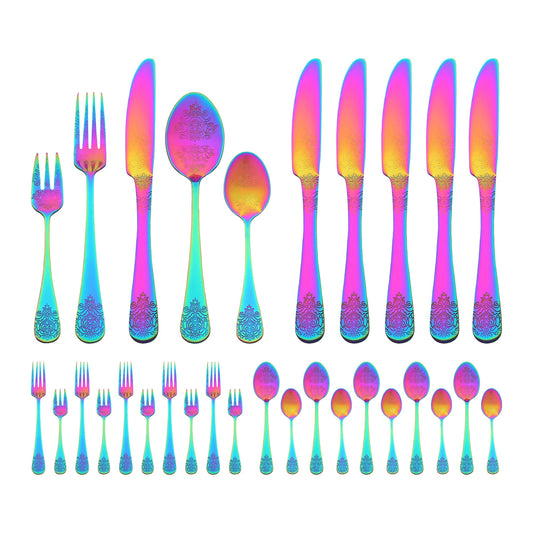 Unique Bargains 30 Pieces Modern Stainless Steel Silverware Set for 6 Colorful